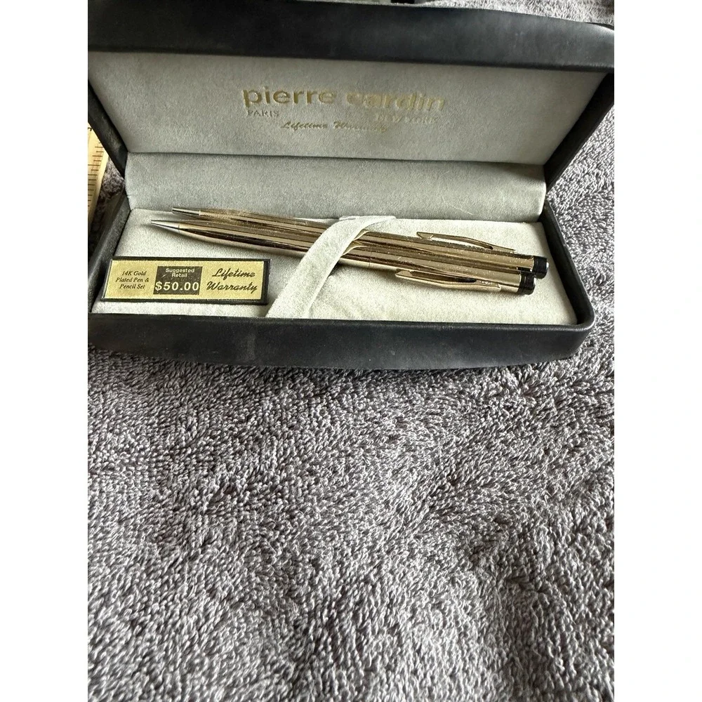 Vintage Pierre Cardin Slim Design Pen And Mechanical Pencil Boxed Set Gold Tone